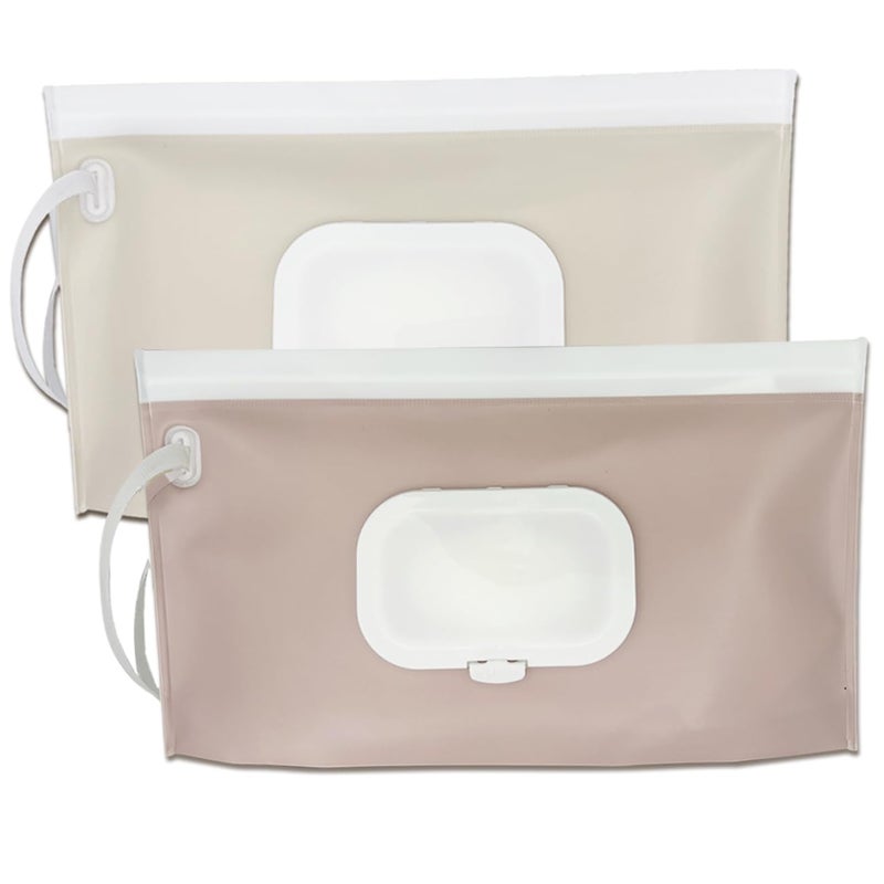eoscasely Wipe Dispenser,2-Pack Portable Refillable Wipe Container,Reusable Travel Baby Wipes Dispenser, Waterproof and Dustproof(Blush Pink & Cream) - Image 1